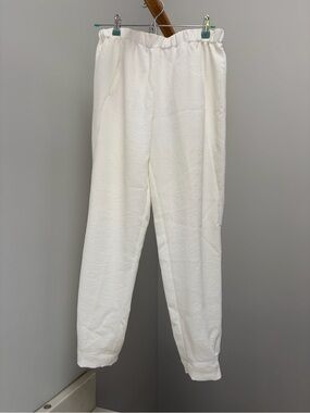 Arizia Crisp White Elastic Waist Textured Pants